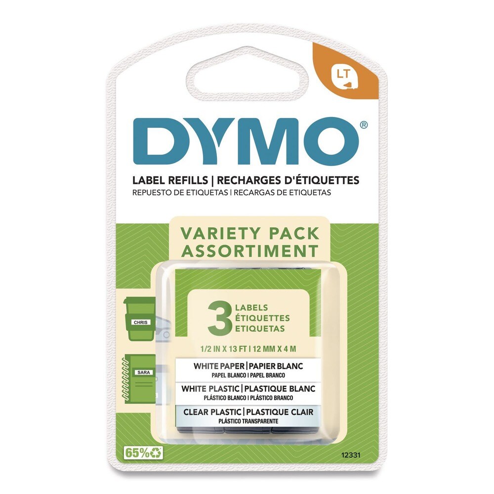 DYMO LetraTag 0.5 in. x 13 ft. Paper/Plastic Label Tape Value Pack - Assorted (3/Pack)
