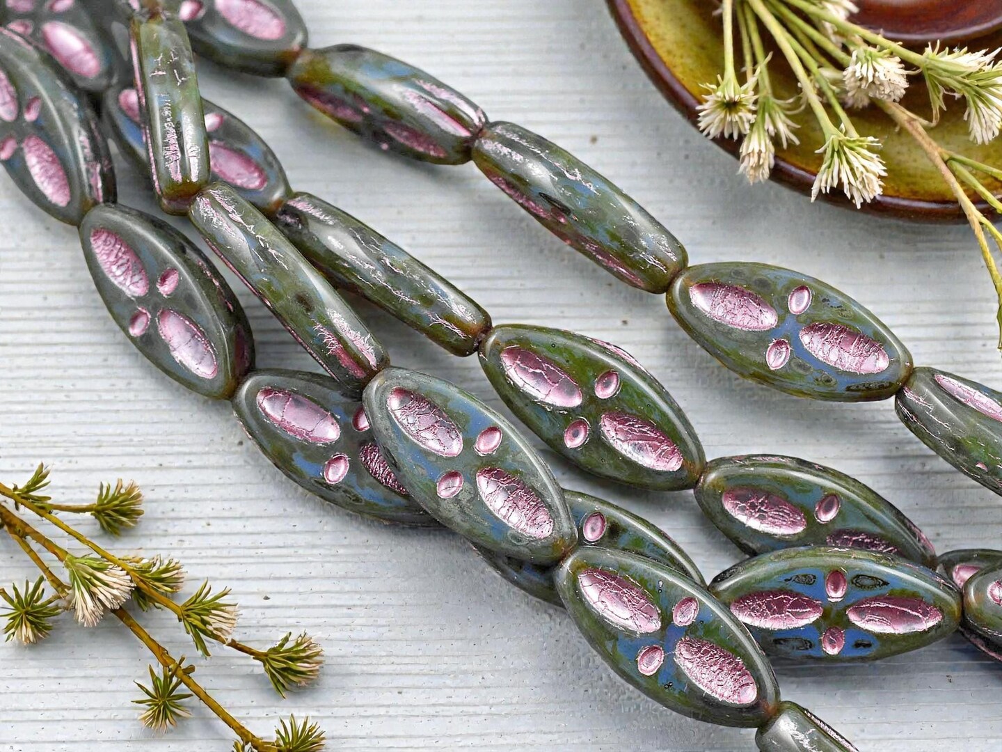 *10* 20x9mm Metallic Pink Washed Blue Aqua Picasso Marquise Oval Beads