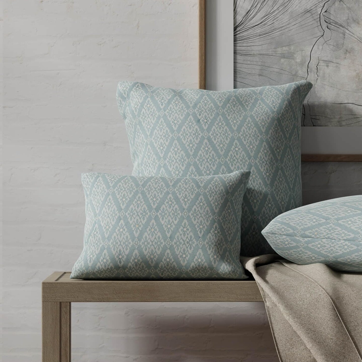 Blue Fade Resistant Diamond Woven Pattern Upholstery Fabric by The Yard - SKU: Waverly Azure