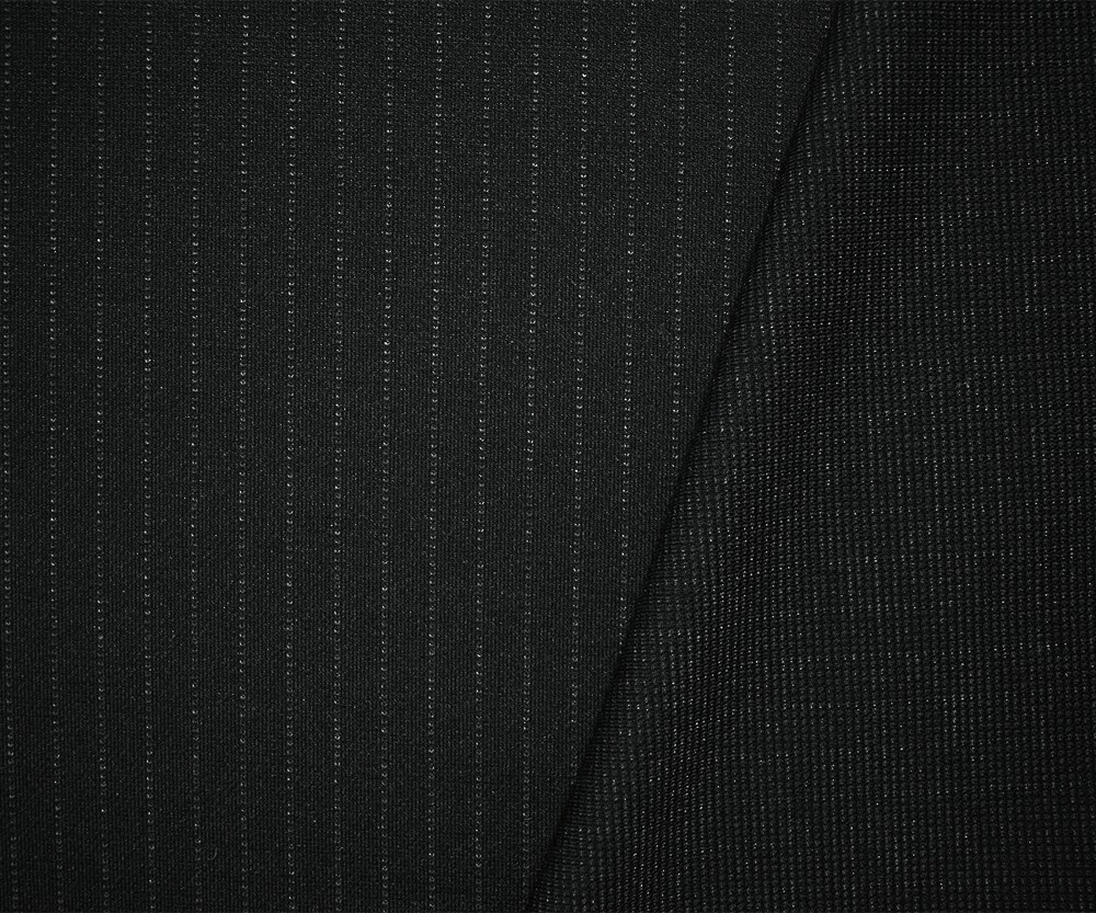 Black-Gray Poly-Rayon-Wool Japanese Vertical Striped Double Knit Fabric By the Yard
