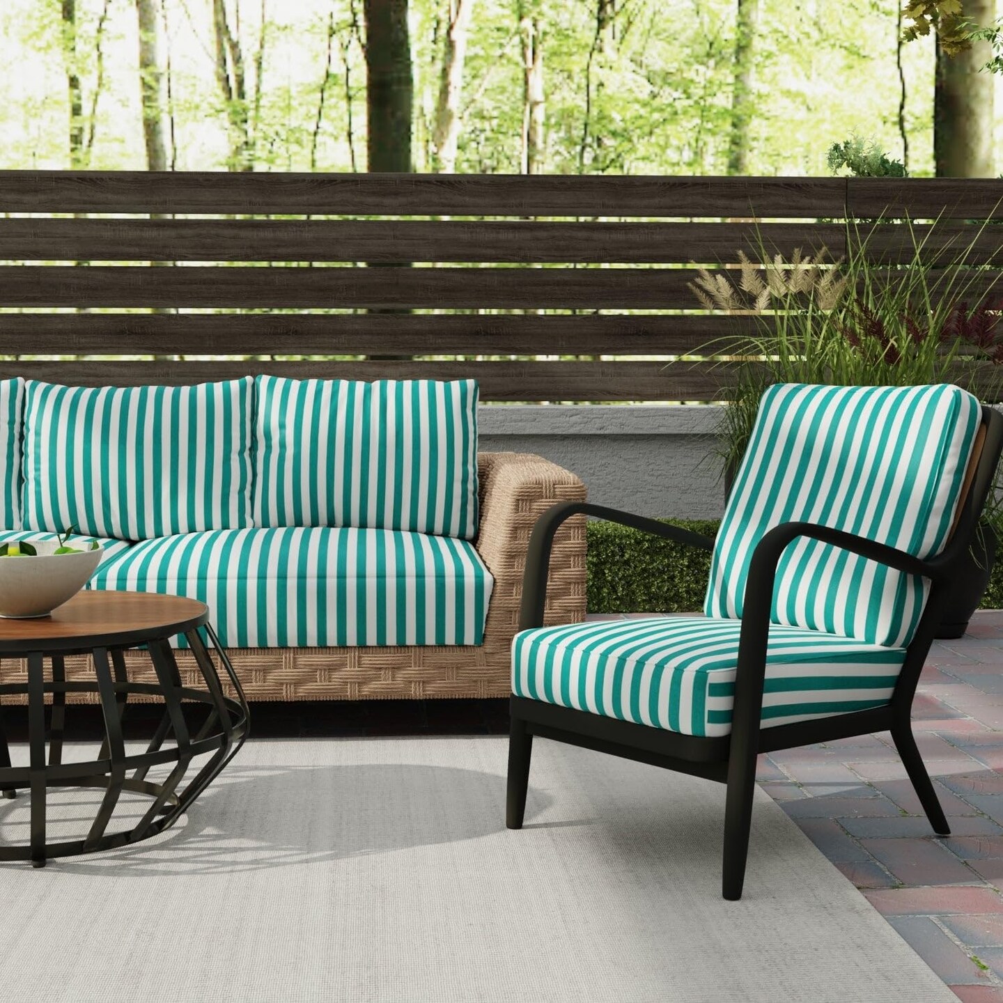 Aqua Stain Resistant Performance Pet Friendly Stripe Woven Pattern Upholstery Fabric by The Yard - SKU: Enchant Peacock