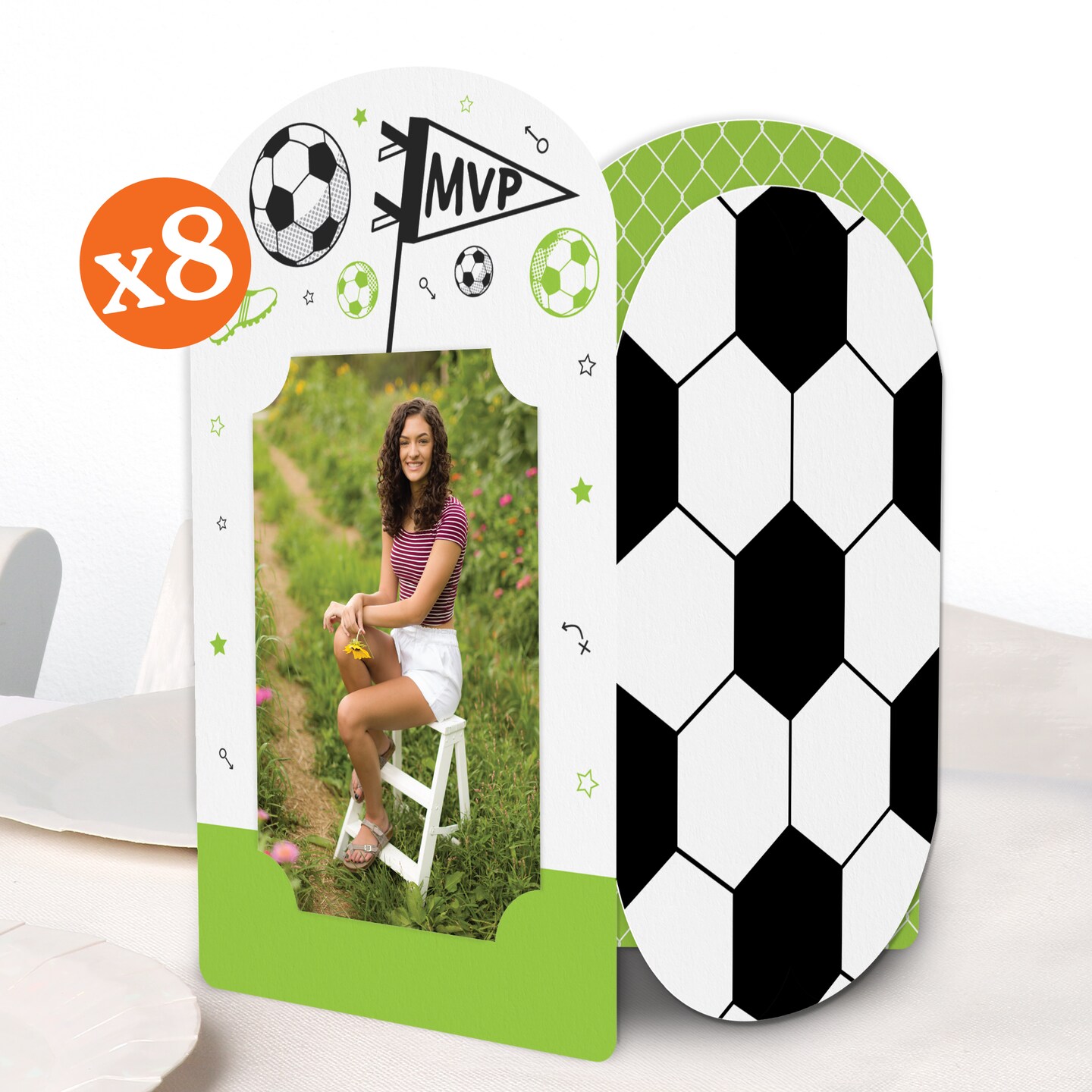Big Dot of Happiness Soccer Photo Holder Centerpieces, 4x6 Picture Display Box, Sports Table Decoration for Kids Birthday Decor, 8 Count