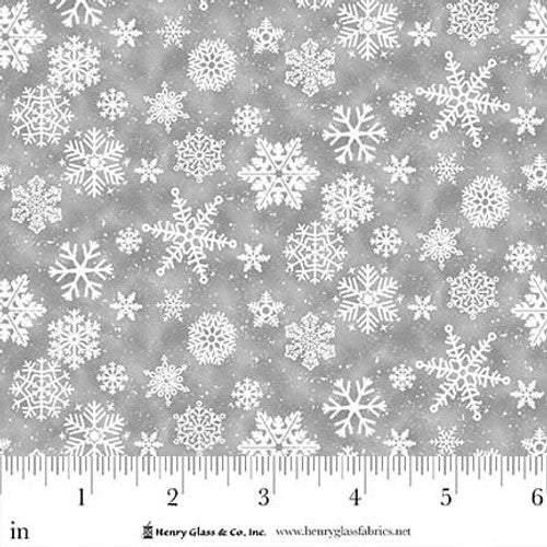 Fabric Henry Glass Gray Snowflakes Snow Crew Minky by the Quarter Yard 2096MK-90
