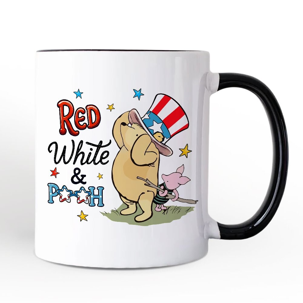 Patriotic Red White & Proud Mug, 4th of July Celebration Pooh Bear Gift