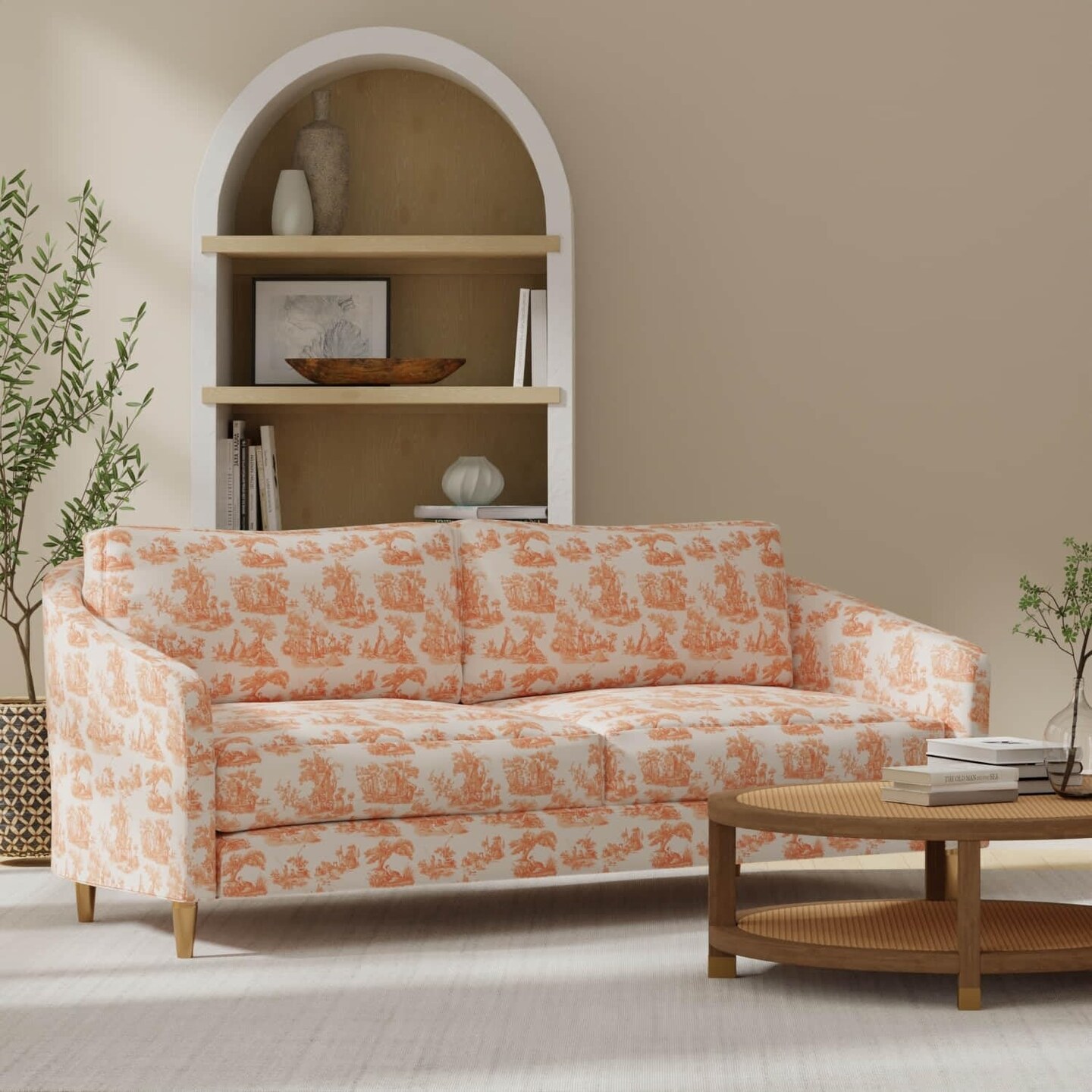 Orange Toile Print Upholstery Fabric by The Yard - SKU: Washburn Mango