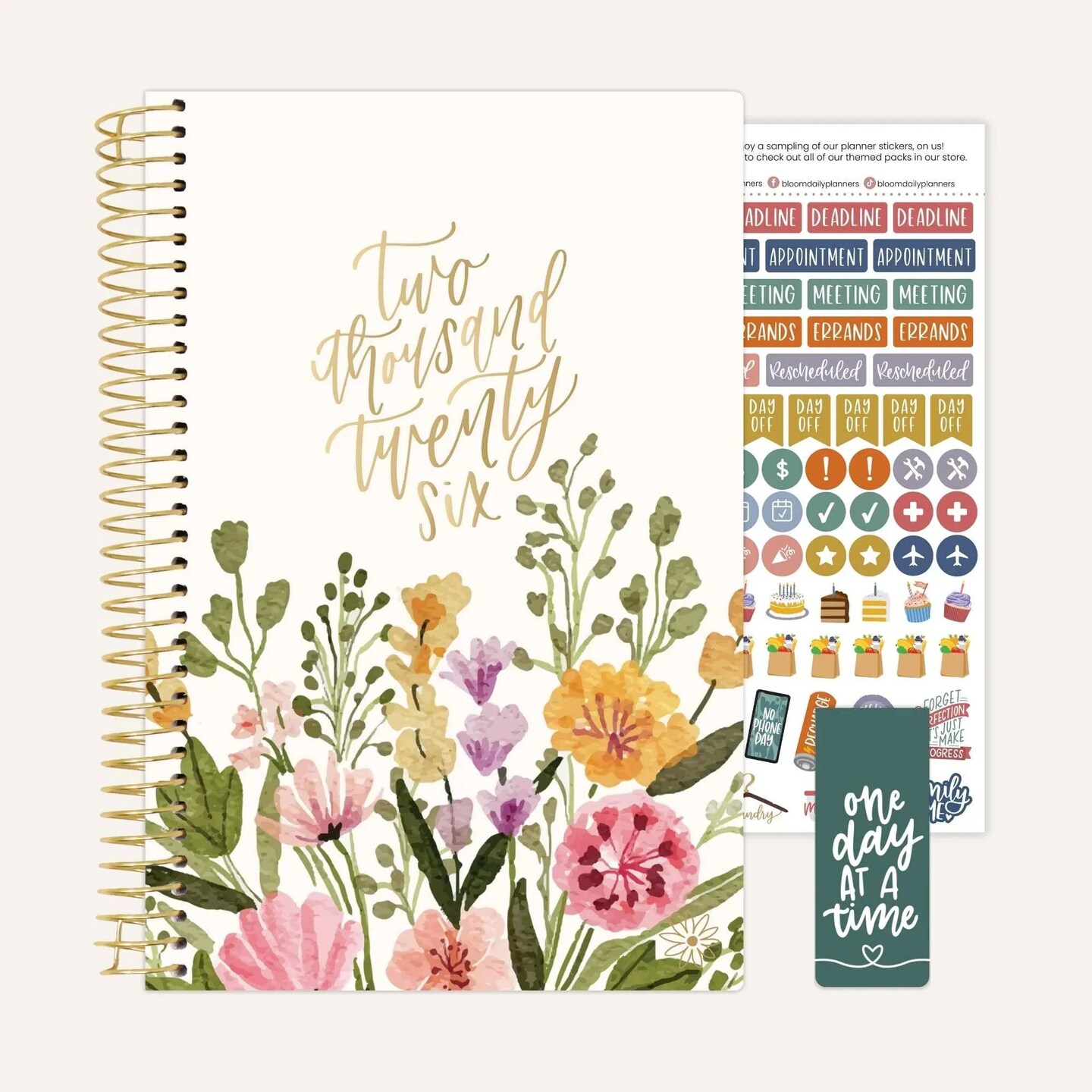 bloom daily planners 2026 Soft Cover Weekly & Monthly Planner, 5.5" x 8.25", Beige Bouquet