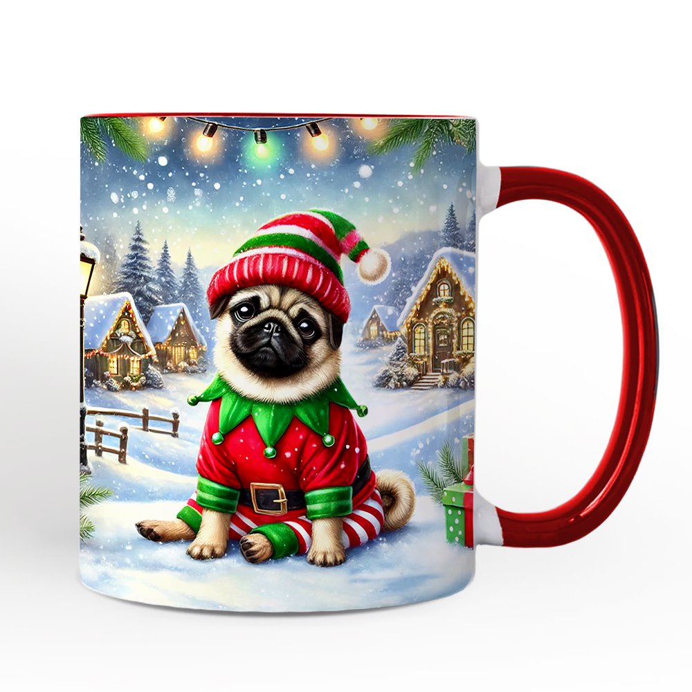 Santa's Little Helper Pug Elf Mug, Whimsical Canine Christmas Gift
