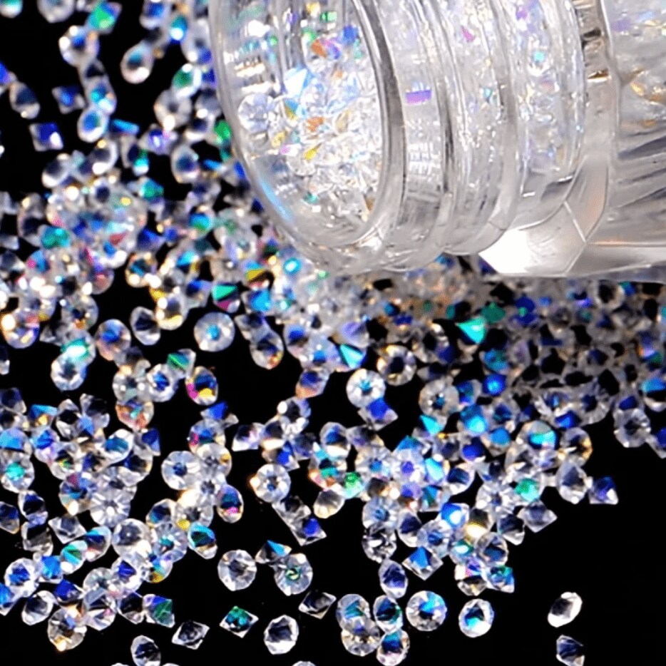 Tiny Diamonds - 2.3mm Crystal AB Rhinestones In Beautiful Faceted Jar