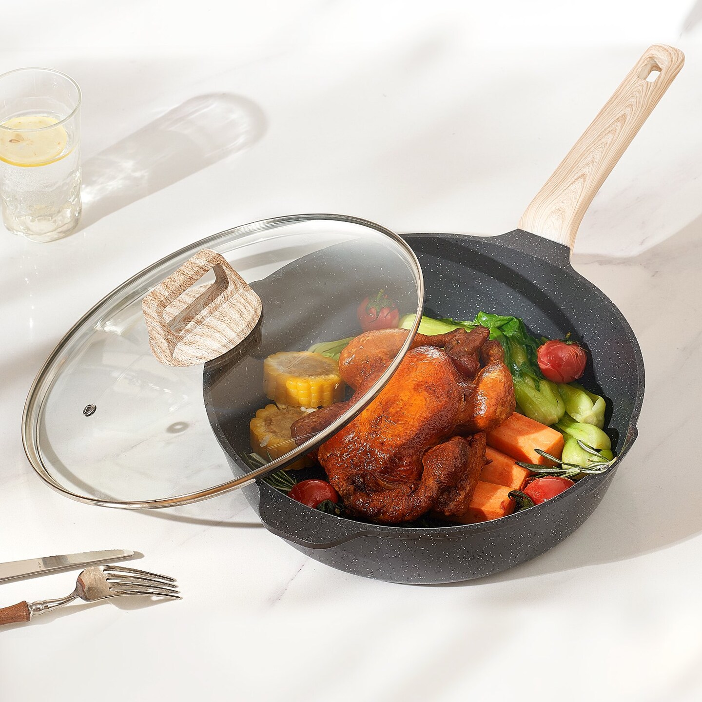 Nonstick Cookware Set, Granite Induction Kitchen Pots and Pans with Lids