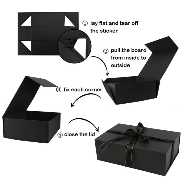 Large Black Gift Box14x9x4.5 inches,Gift Boxes with Magnetic Closure Lid,Ribbon and Card,Present Box for Birthady Valentine's Day Mother's Day Christmas,Anniversary