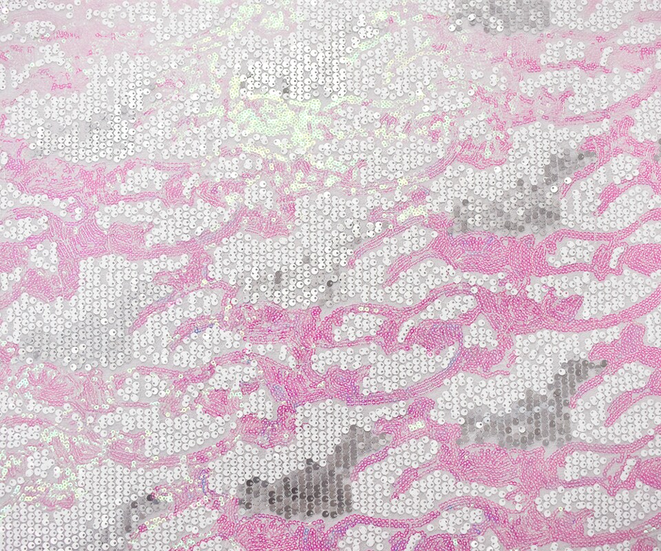 White-Silver-Iridescent Nylon-Poly Abstract Sequined Mesh Knit Fabric By the Yard
