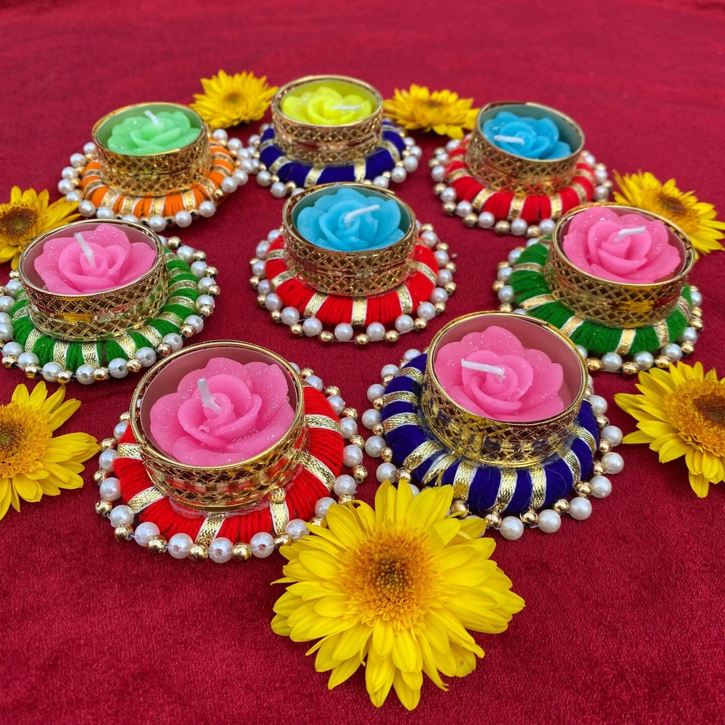 Candle Holder 8 Pieces T-light Holder Candle Stand Tealight Diwali Diya Holders for Indian Festival Decorations Lighting Accessories Navratri Wedding Pooja Home New Year Boho Decor