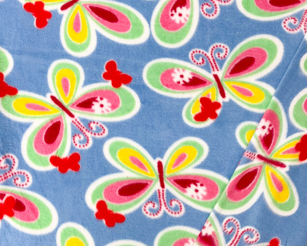 Blue-Green-Multi Polyester Butterfly Printed Polar Fleece Knit Fabric By the Yard