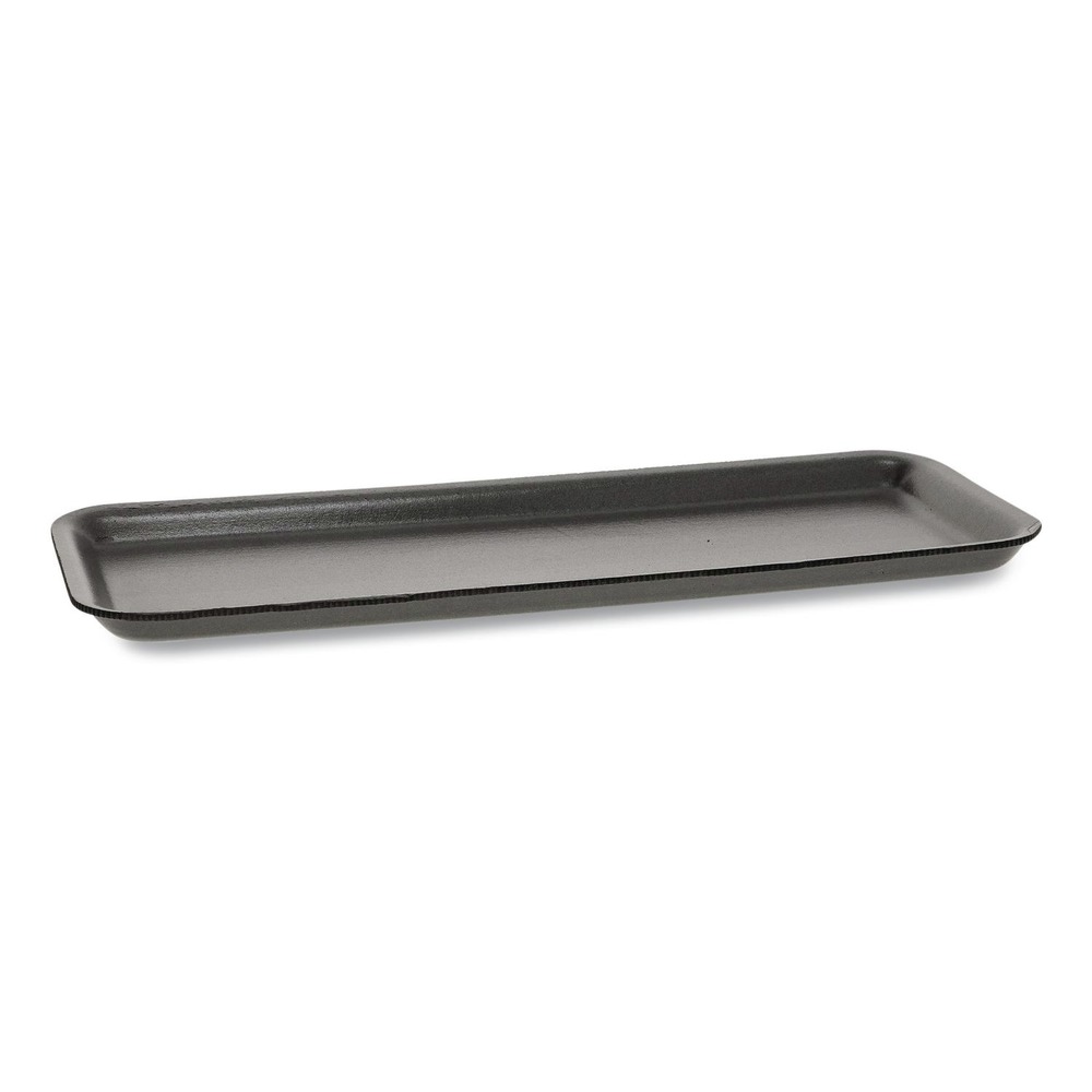 Pactiv Corp. 5.63 in. x 14.16 in. x 0.67 in. No. 7S Foam Supermarket Tray - Black (250/Carton)