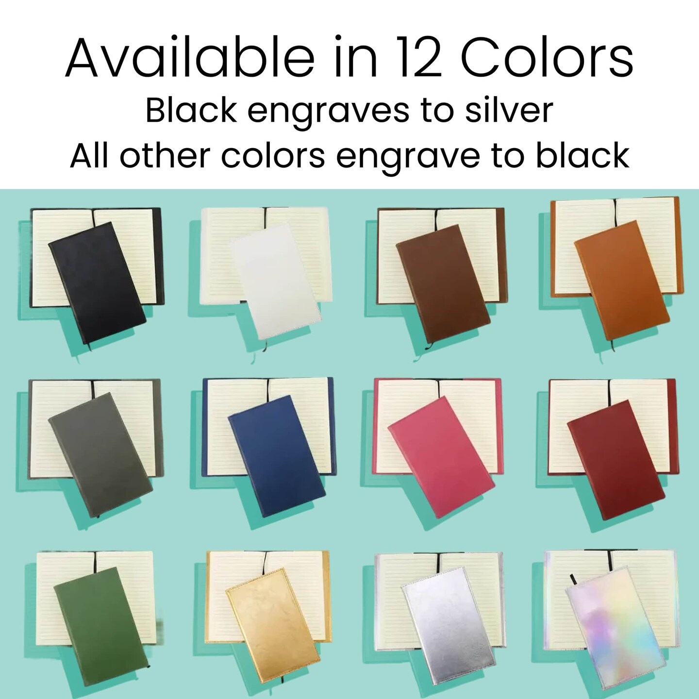 MakerFlo Laserette™ Journal Notebook – Pack of 12 Engravable and Refillable Vegan Leather Journal with Lined Pages and Gift Box, Wholesale & Bulk