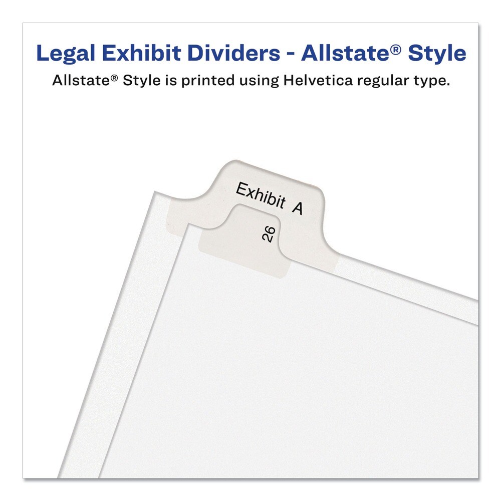 Avery 11 x 8.5 Allstate Style Preprinted Legal Exhibit Side A to Z Tab Index Dividers - White (26-Pieces/Set)