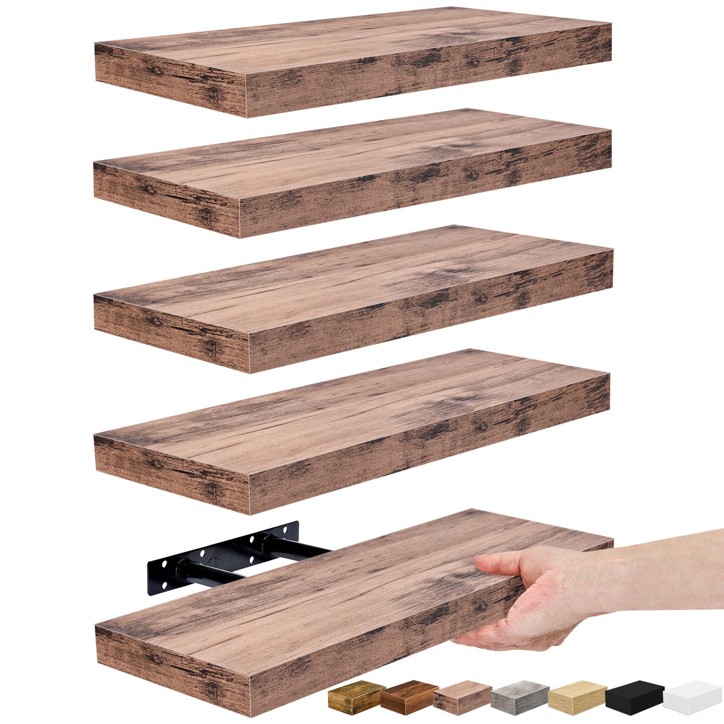 Sorbus 5 Pack 16 Inch Sorbus Long Floating Wall Shelves for Bedroom, Decor, Kitchen, Living Room - for Trophies, Frames, Bookshelf
