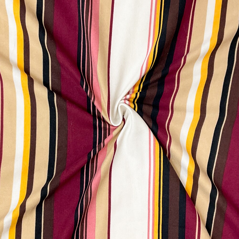 Deep Maroon-Multi Poly Stretch Spandex Vertical Stripe Print DB Jersey Knit Fabric By the Yard