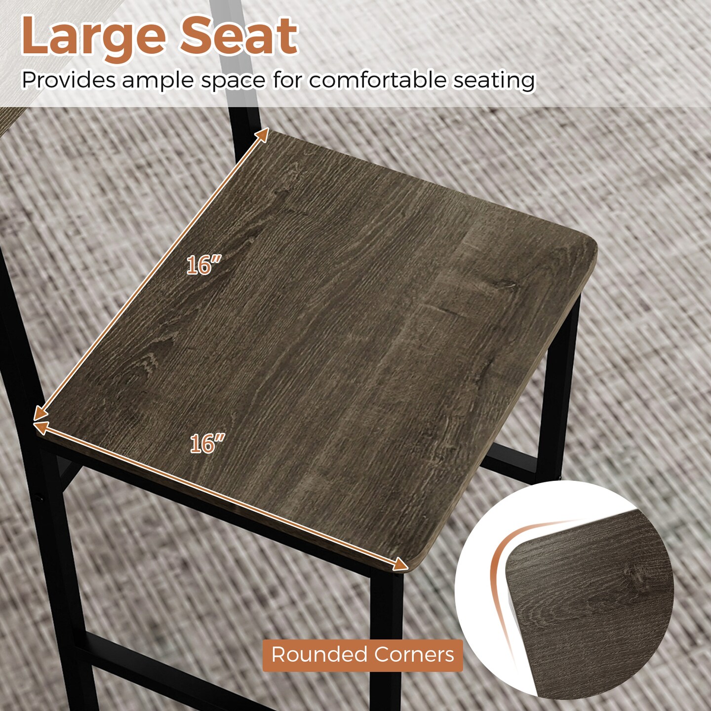 Industrial Dining Chairs with Ergonomic Backrest Metal Frame, 17.5” x 16