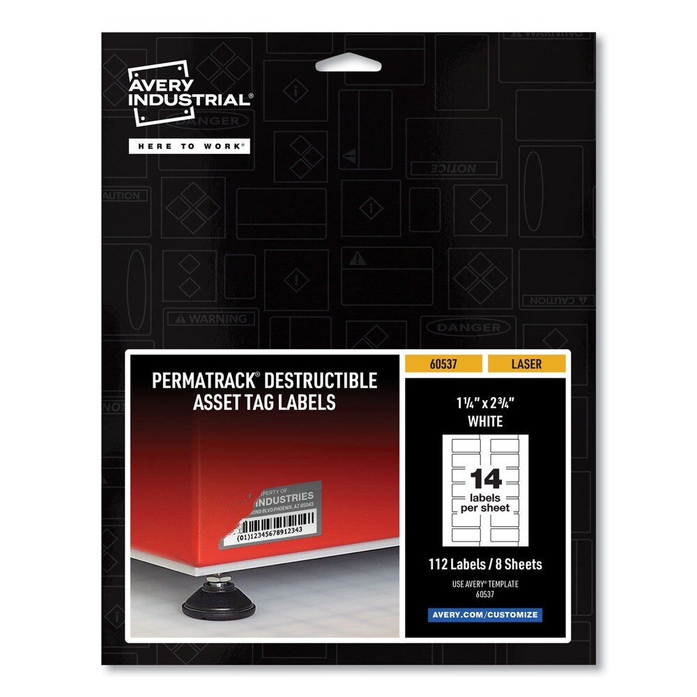 Avery PermaTrack 1.25 in. x 2.75 in. Laser Printers Destructible Asset Tag Labels - White (112/Pack)