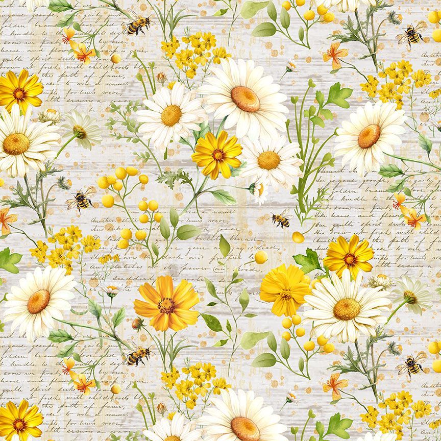 Fabric Timeless Treasures Beige Daisies & Sunflowers with Text You Are My Sunshine by the Quarter Yard FLEUR-CD3881