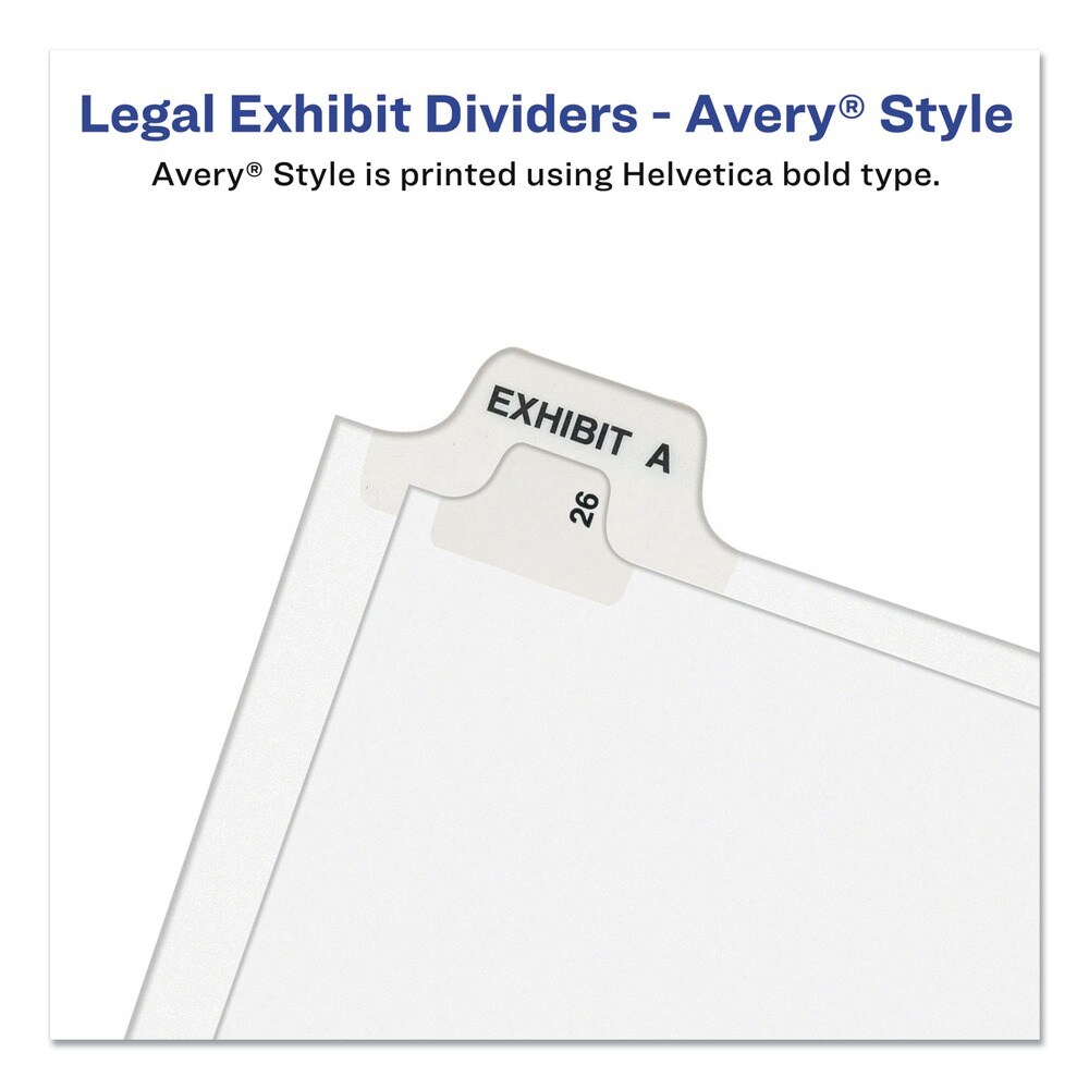 Avery 11 in. x 8.5 in. 26-Tab E Avery Style Preprinted Legal Exhibit Side Tab Index Dividers - White (25/Pack)