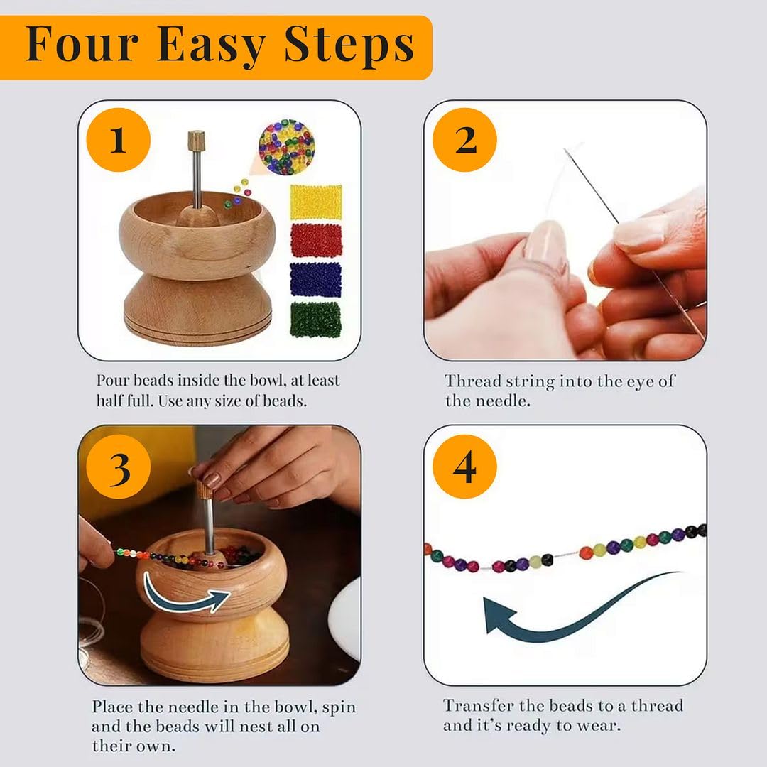 Seed Bead Spinner for Jewelry Making Kit - Clay Bead Spinner with Big Eye Beading Needle & 3 Meter Wire - Necklace Bracelet Maker Wooden - Birthday Anniversary Decorations Christmas Gifts - Pinewood