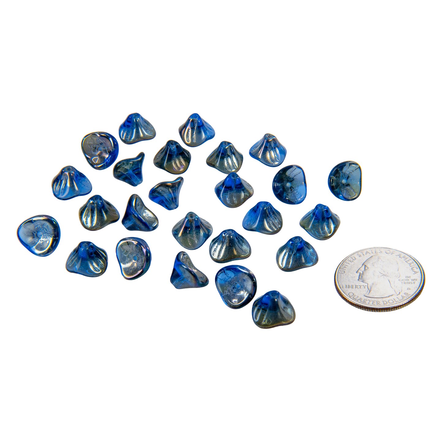 25 Three Petal Sapphire Celsian Glass Flower Beads 12 x 10mm GB-3PF01