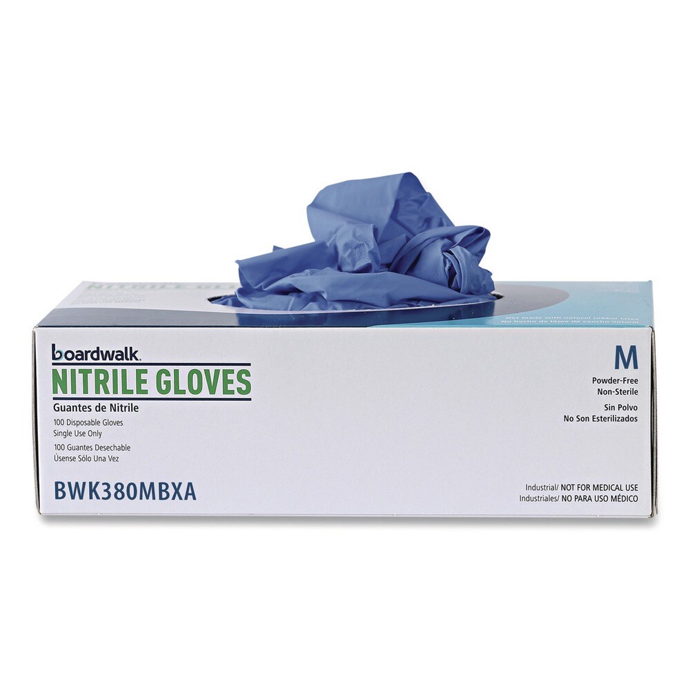 Boardwalk 380 Series 4 mil Thick 9.5 in. Long Powder-Free Disposable General-Purpose Nitrile Gloves - Medium, Blue (100/Box)