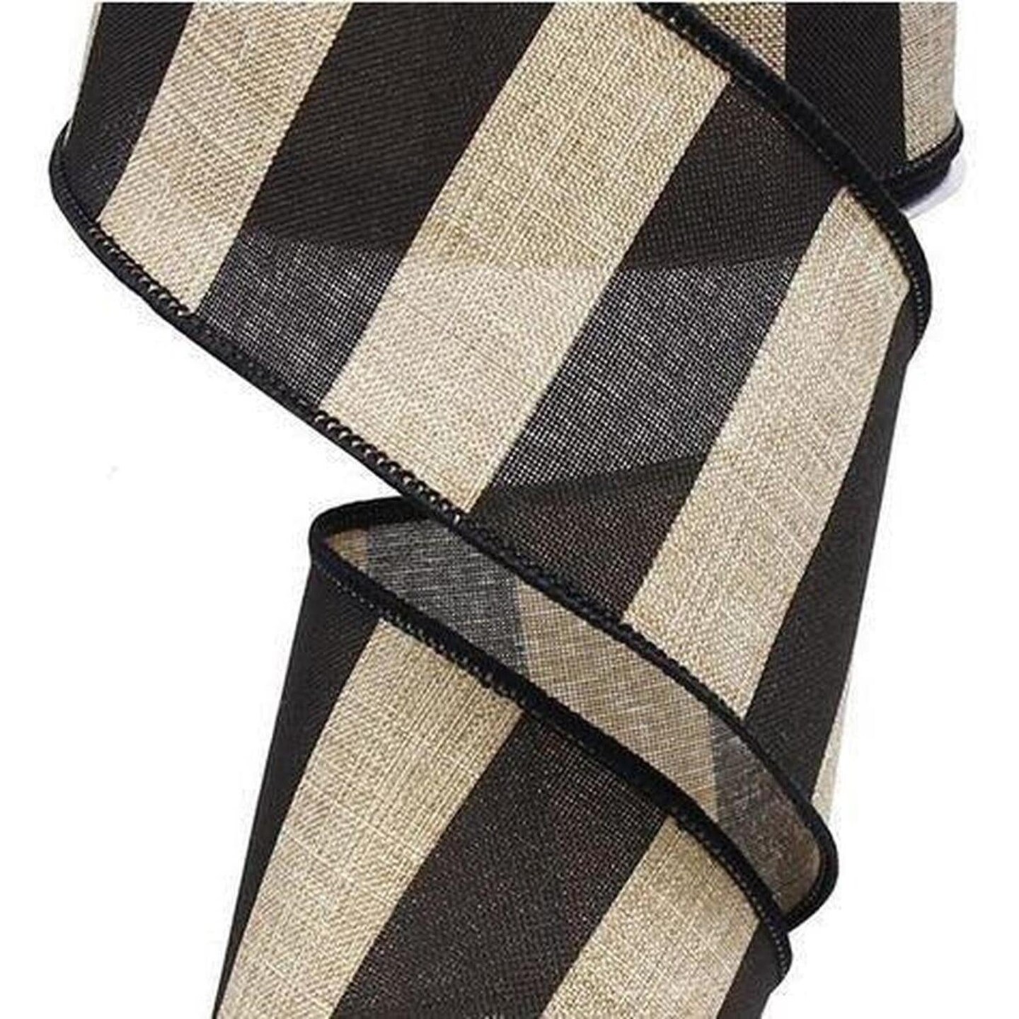 2.5" Royal Canvas Wide Stripe Ribbon: Natural & Black (10 Yards)