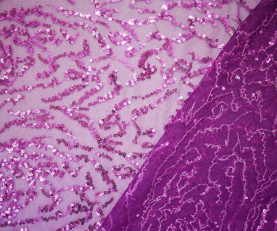 Purple Polyester Abstract Sequined Mesh Tulle Fabric By the Yard