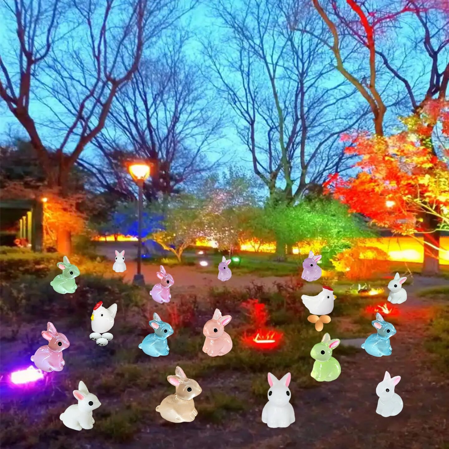 36Pcs Easter Mini Resin Animal Figures Rabbits, Little Chicken, Tiny Egg, Miniature Bunny Figurines for Holiday Decorations & Collectibles