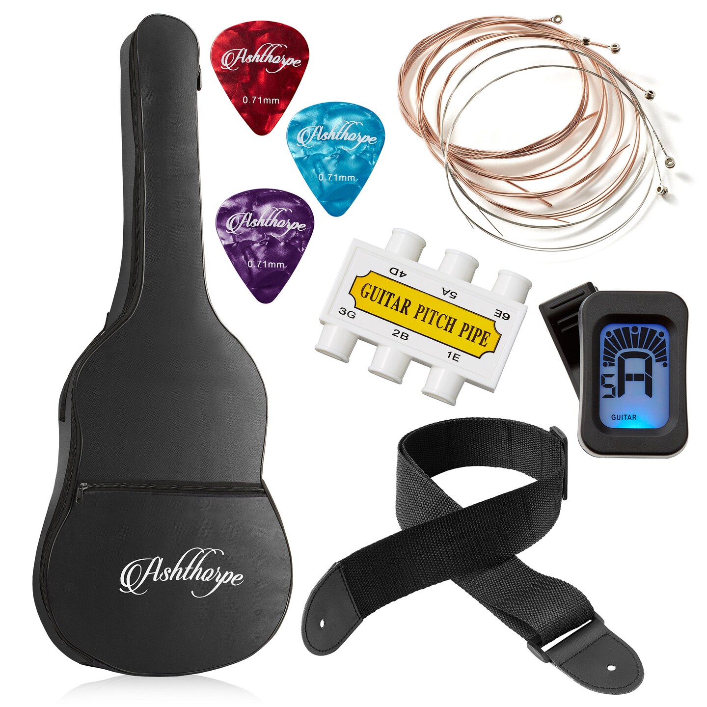 Ashthorpe Beginner Acoustic Guitar Package, Basic Starter Kit w/ Gig Bag, Strings, Strap, Tuner, Picks