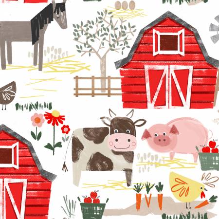 Fabric 3 Wishes White Little Foot Farm Flannel by the Quarter Yard 23749-WHT-F