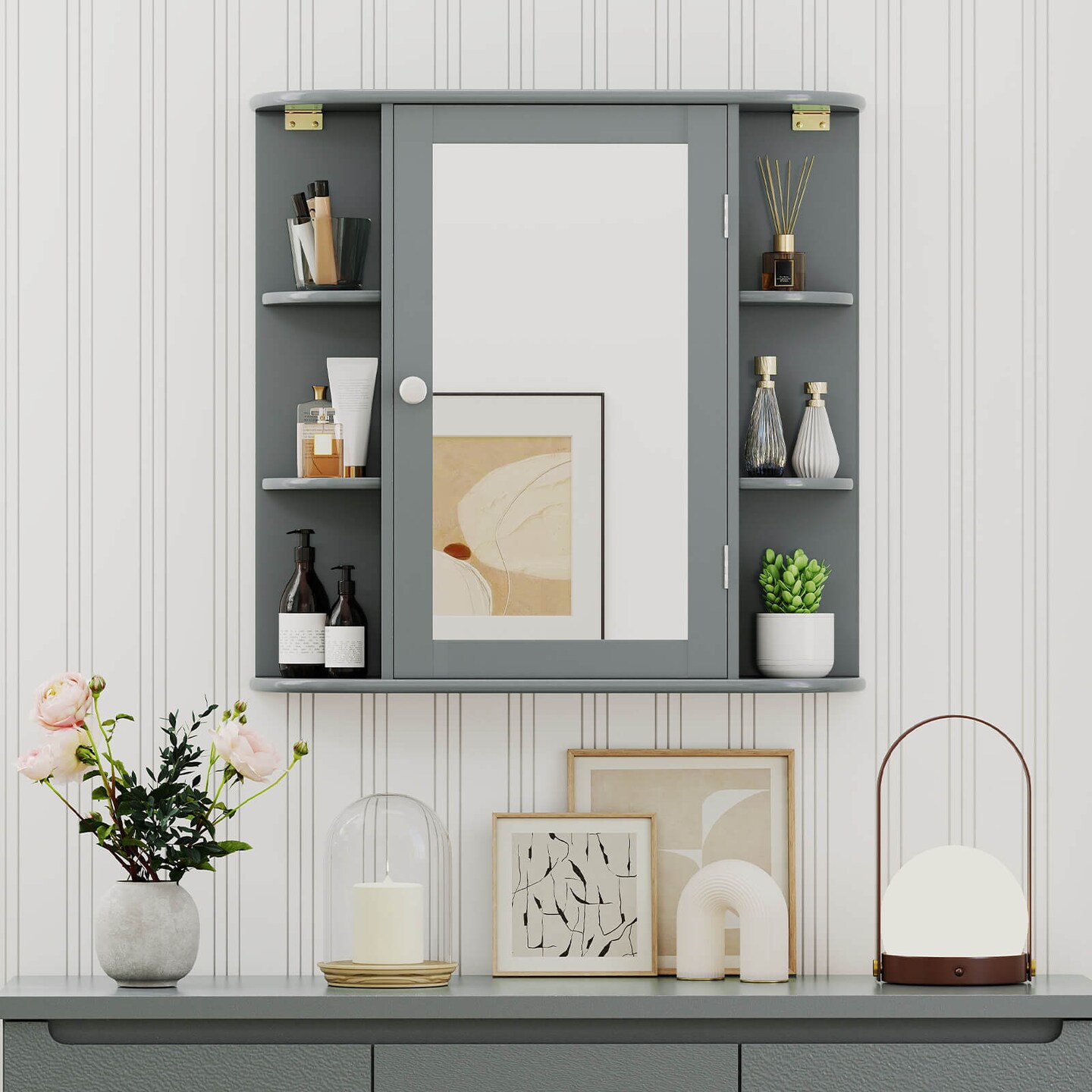 Costway Multipurpose Wall Surface Bathroom Storage Medicine Cabinet Mirror Gray/White/Black/Brown