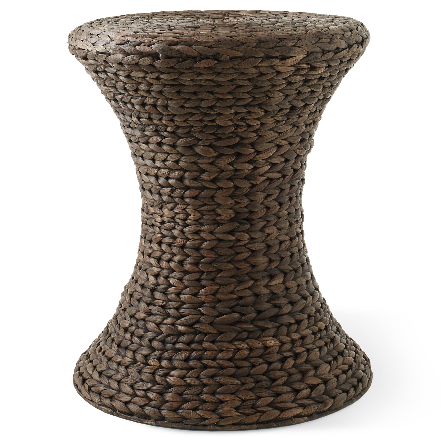 Casafield Hourglass Side Table, Water Hyacinth Round End Table, Boho Woven Wicker Accent for Bedroom, Living Room, Office, Entryway