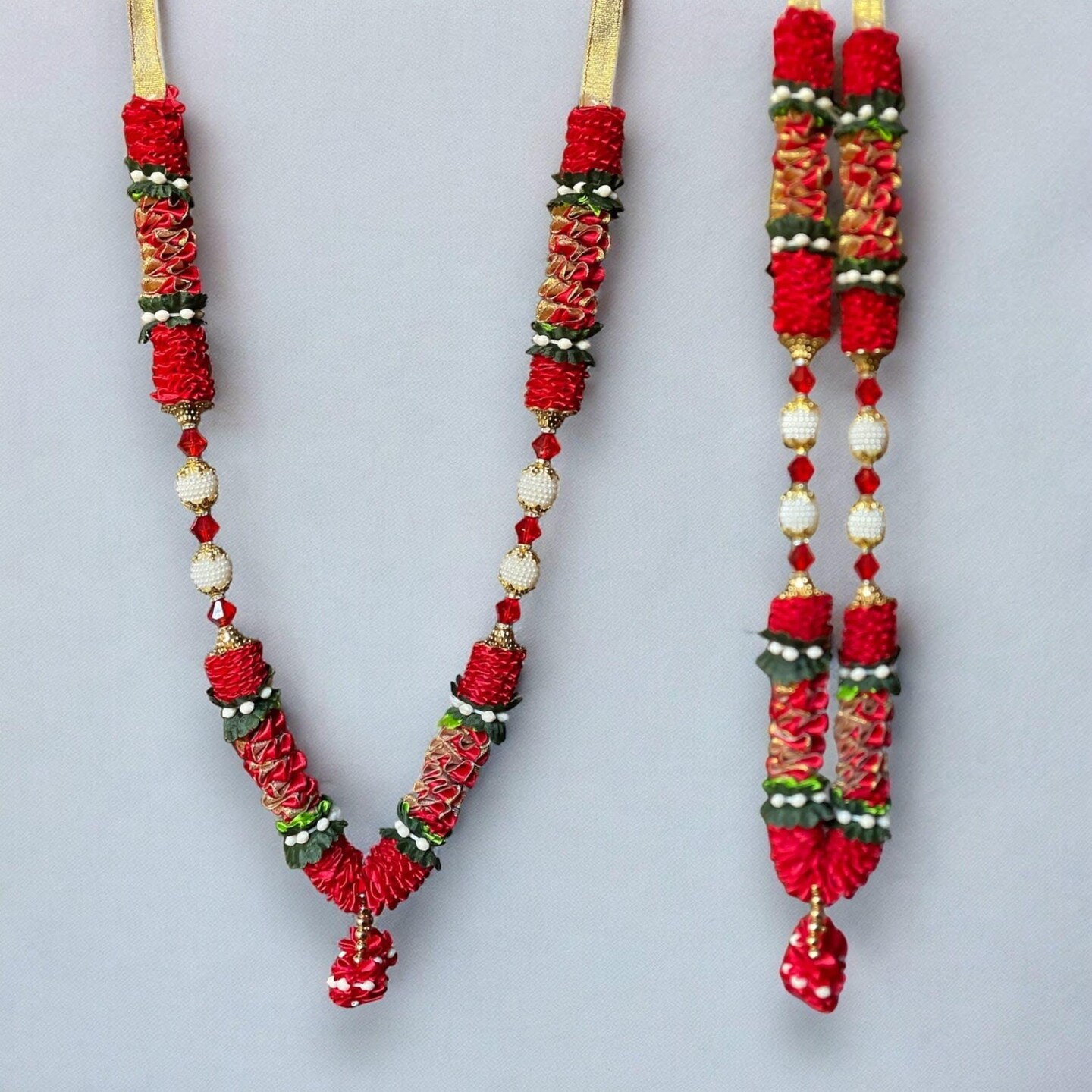 1 ct. Indian Garland Haar Mala 16 Inch God Goddess Haar Mala Idol Pooja Item Garland for Photo Frame Idol God Shringar Mala Reusable Satin Mala Temple Decor