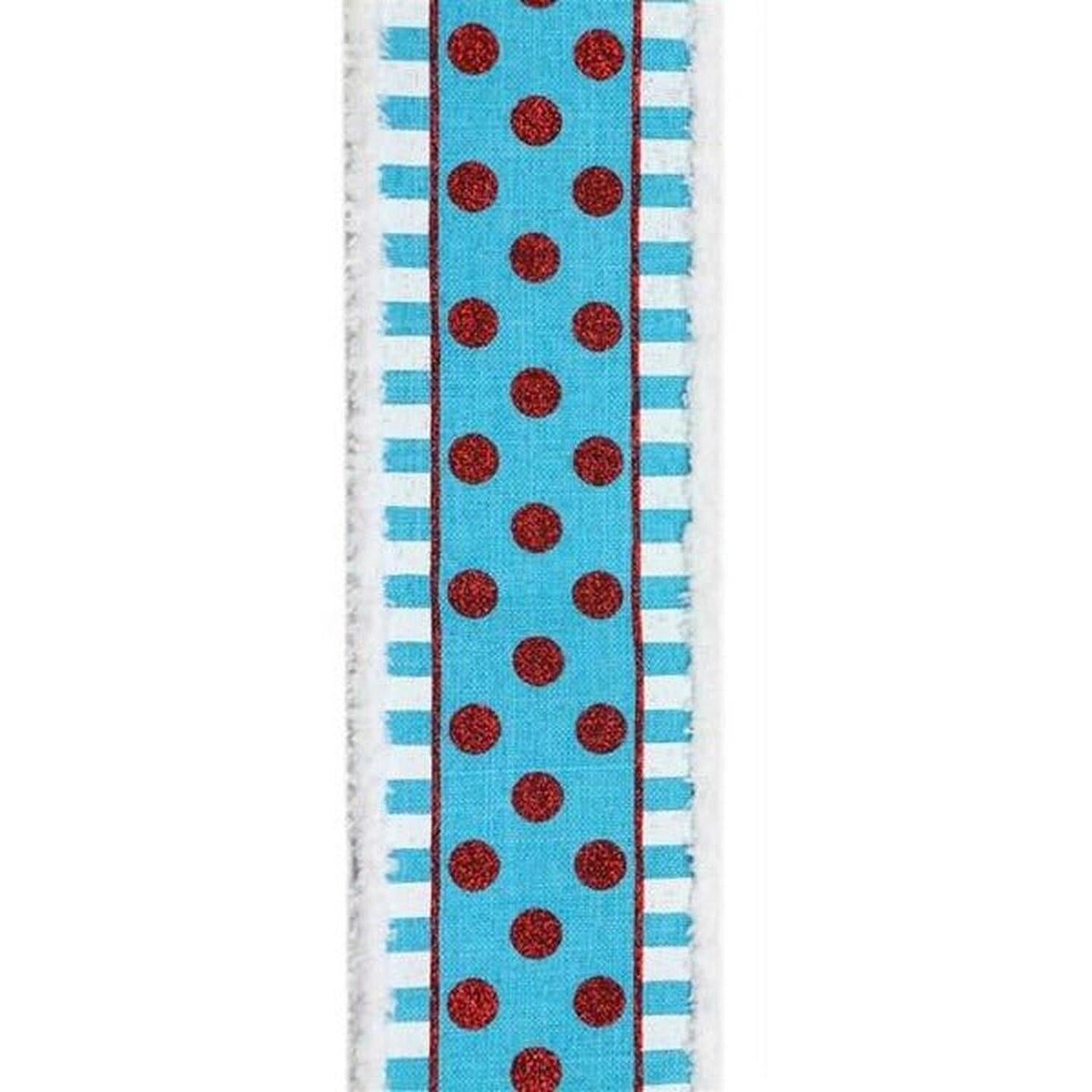 2.5" Glitter Stripes Polka Dot Drift Edge Ribbon: Turquoise & Red (10 Yards)