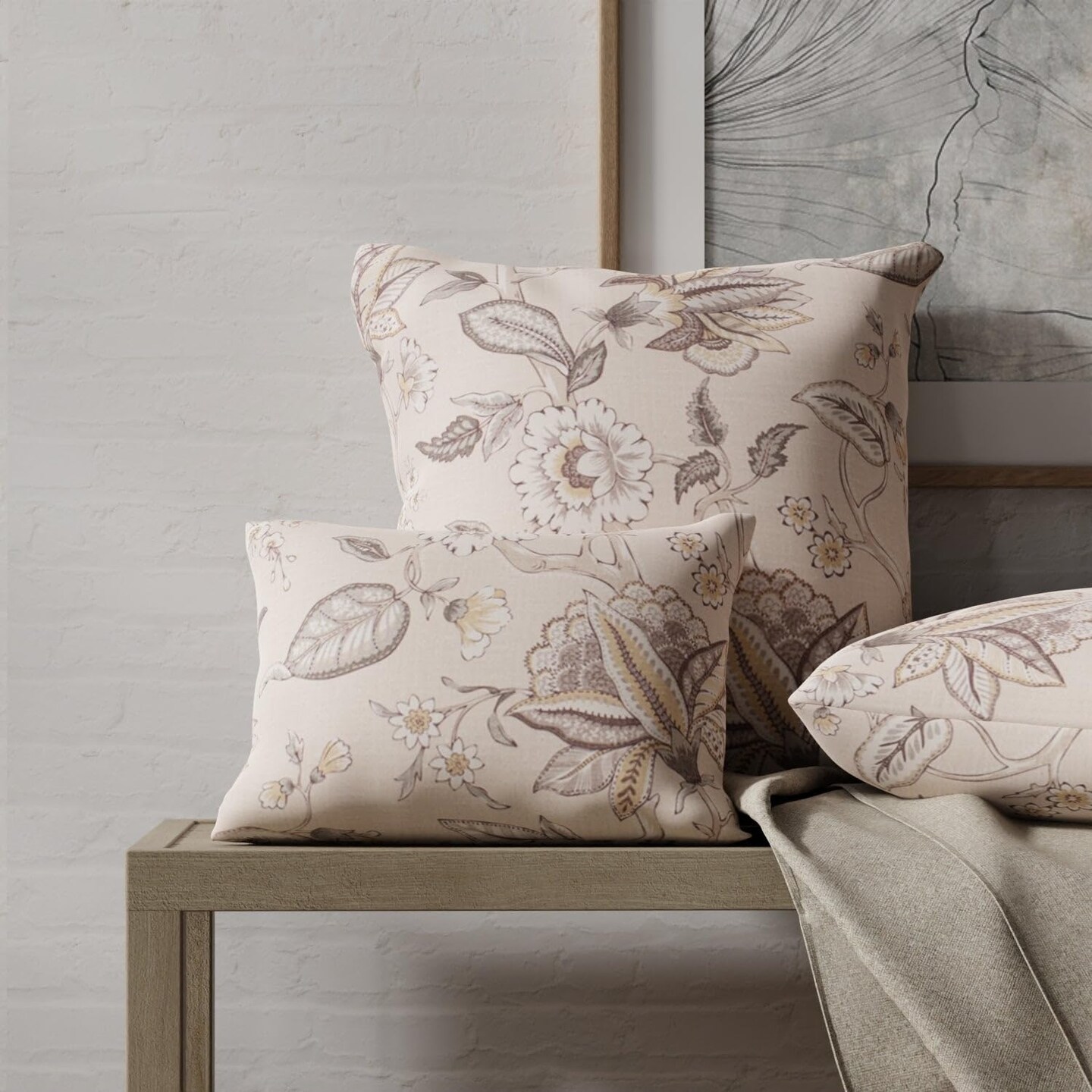 Beige Taupe Performance Grade Eco-Friendly Linen Look Print Upholstery Fabric by The Yard - SKU: Anika Dove