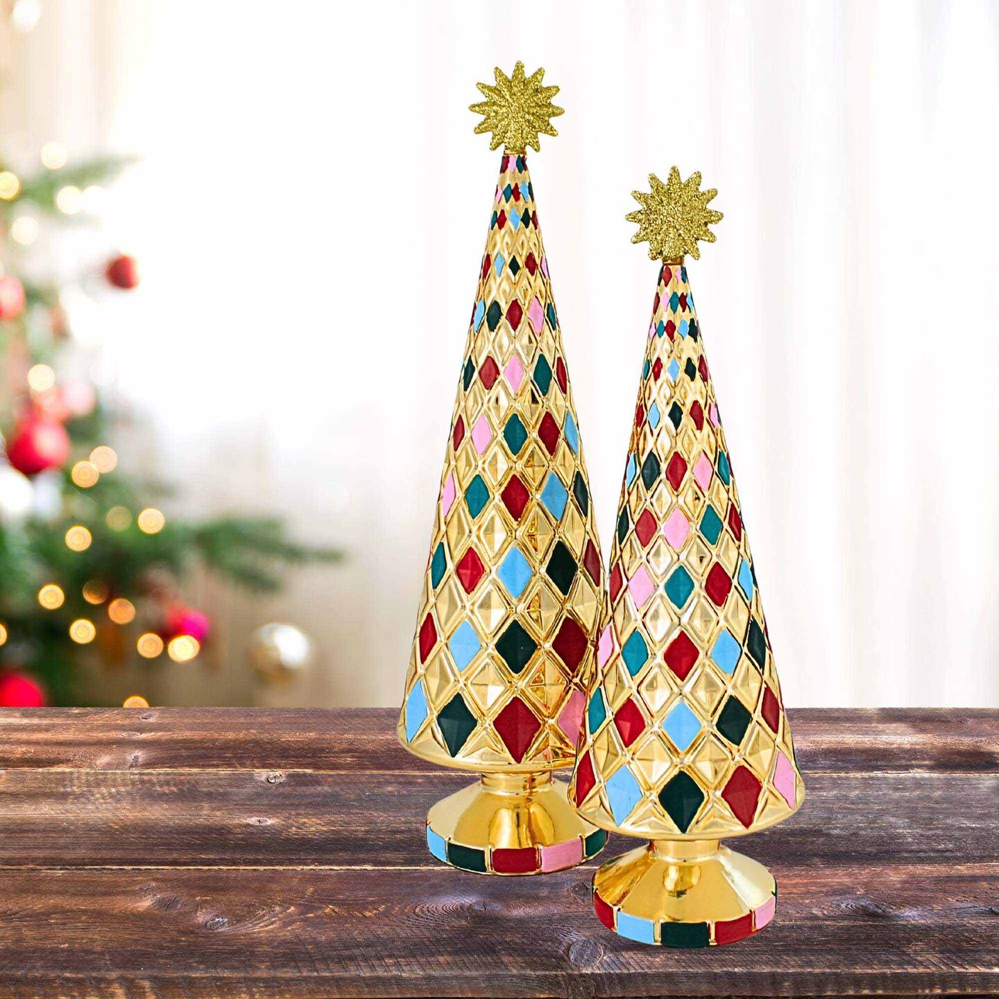 Cody Foster 14.5 Inch Stacked Diamond Trees Christmas Decorative Tree Set , Lightweight Christmas Decor Christmas
