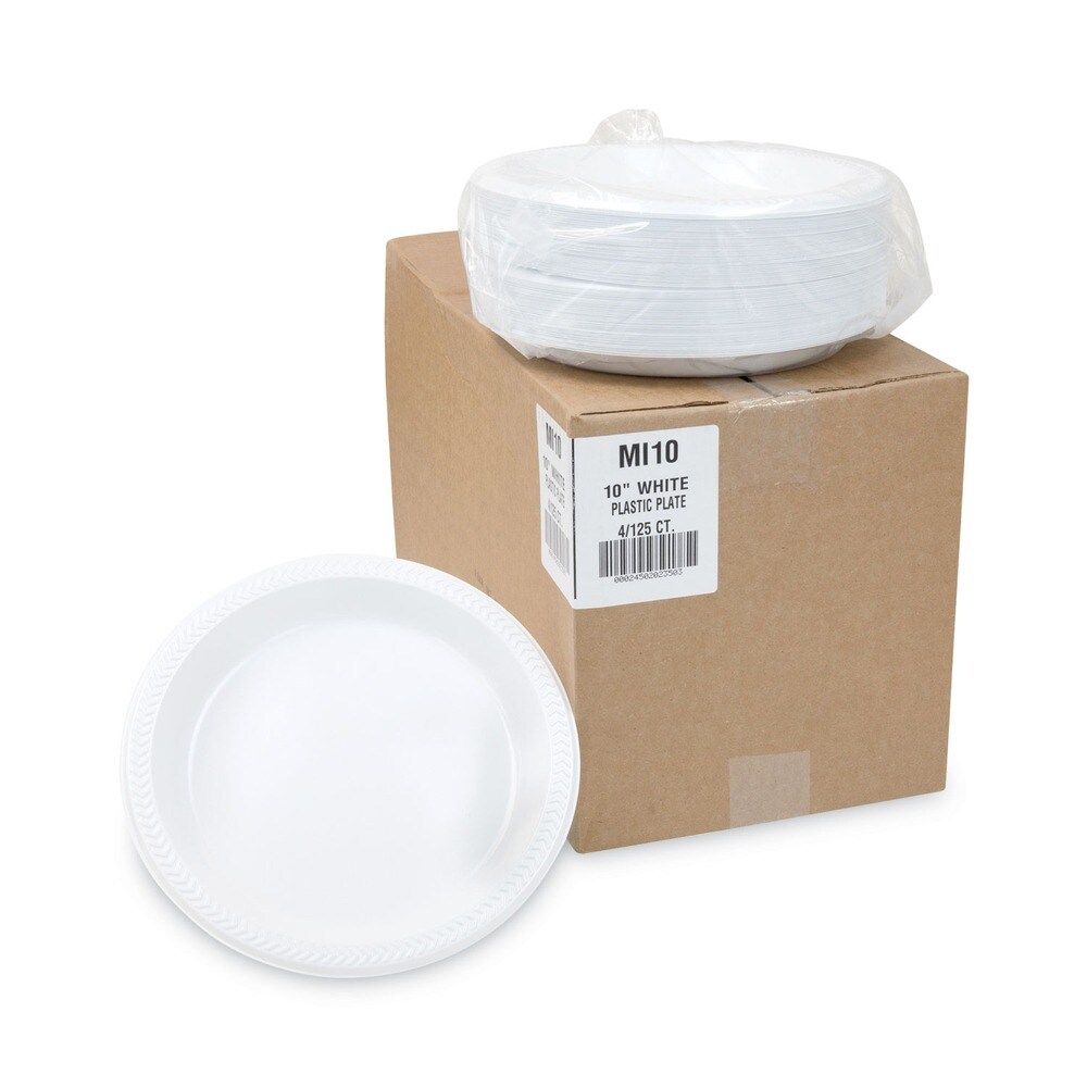 Pactiv Corp. 10.25 in. Diameter Meadoware Impact Plastic Plate Dinnerware - White (500/Carton)
