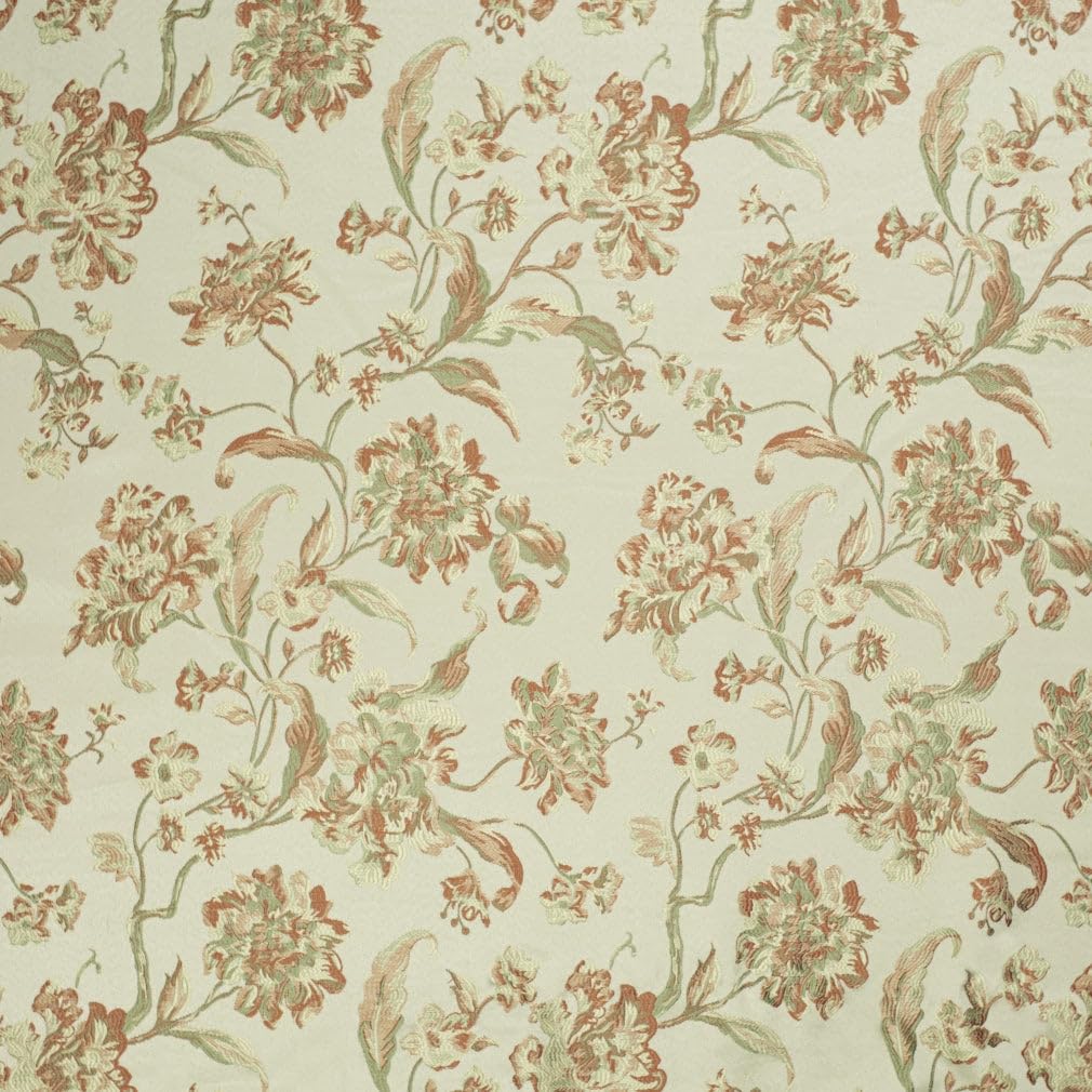 Coral Floral Woven Pattern Upholstery Fabric by The Yard - SKU: Devin ...