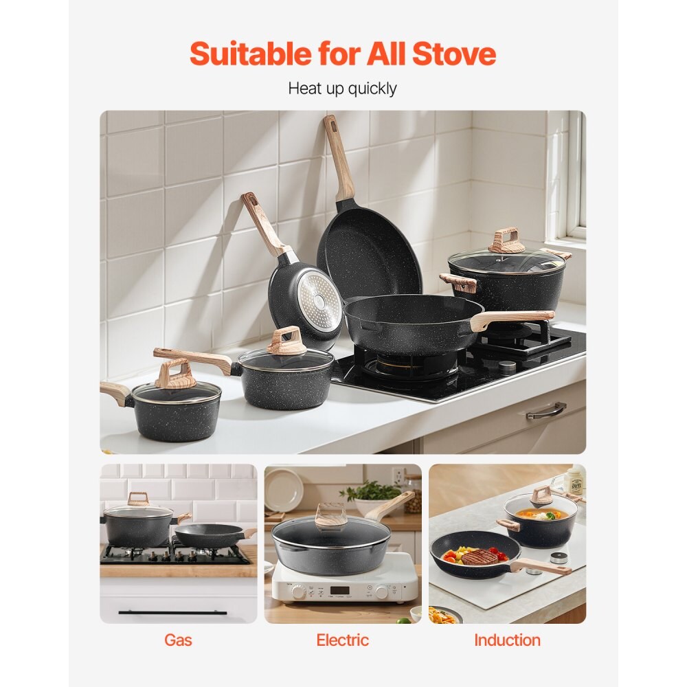 Nonstick Cookware Set, Granite Induction Kitchen Pots and Pans with Lids