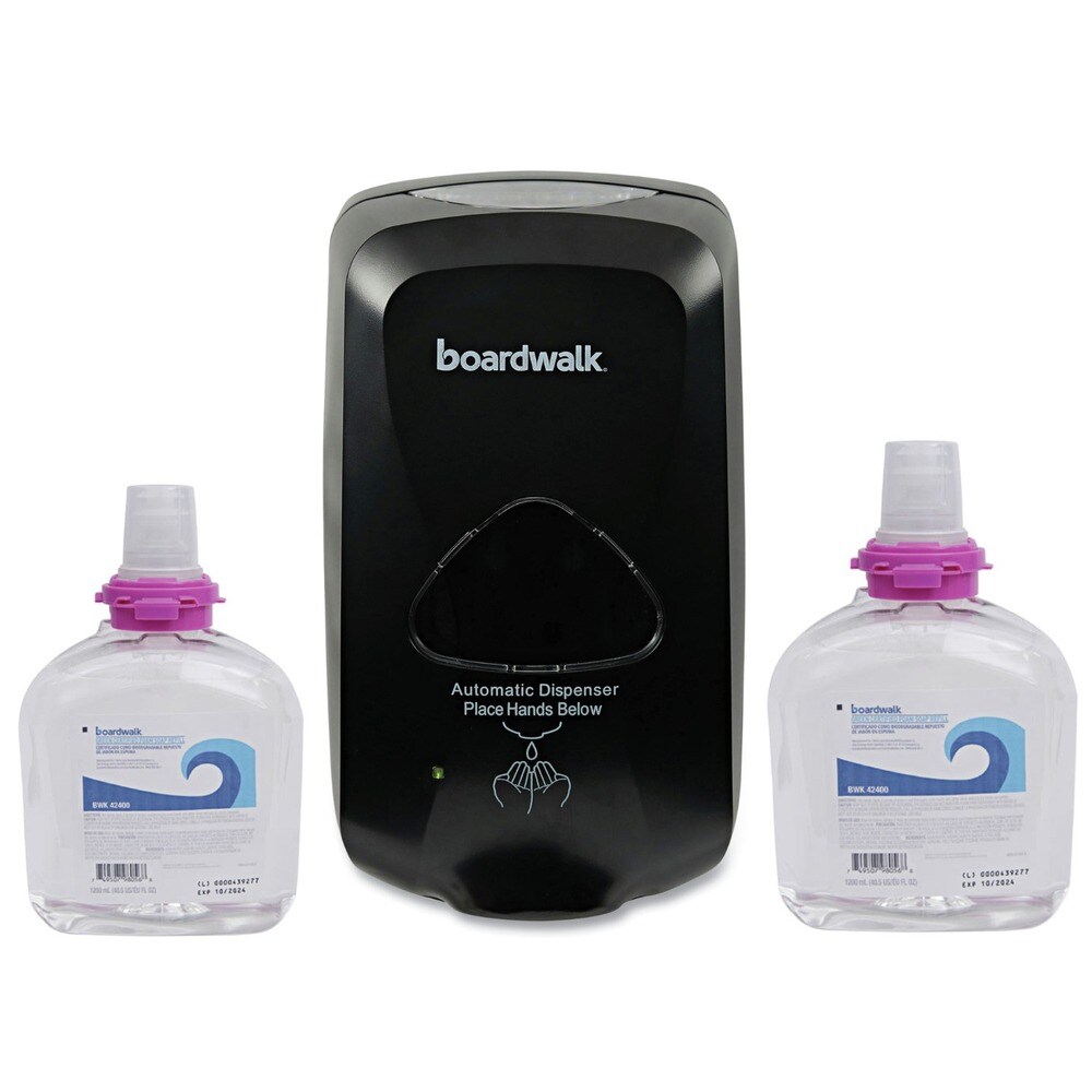 Boardwalk 1200 mL 6 in. x 4.05 in. x 10.58 in. Touch-Free Foam Soap Dispenser and 1200 mL Green Certified Unscented Foam Soap Refill Bundle (2 Refill/Carton)