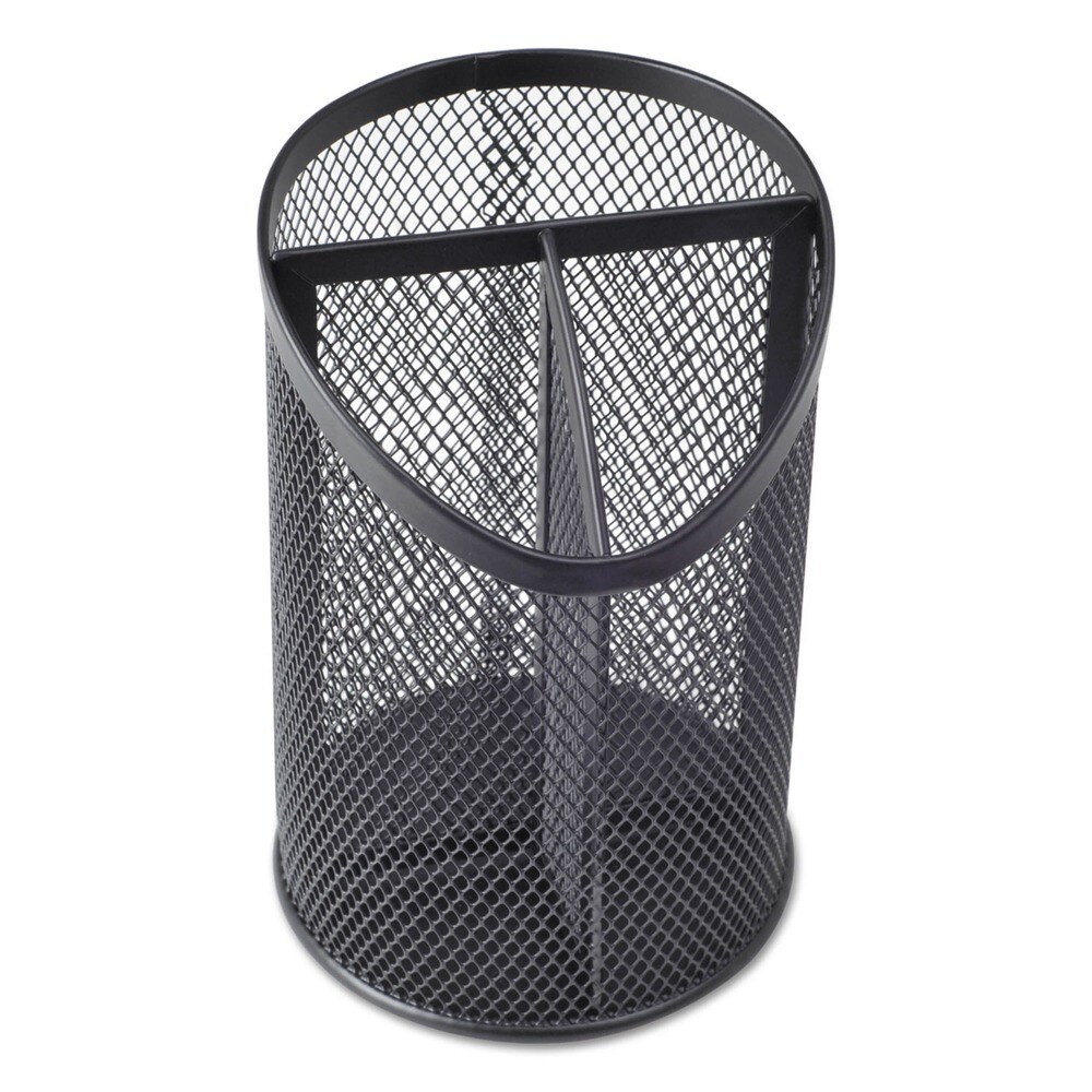 Universal 4.13 in. Diameter x 6 in. Height 3-Compartment Metal Mesh Pencil Cup - Black