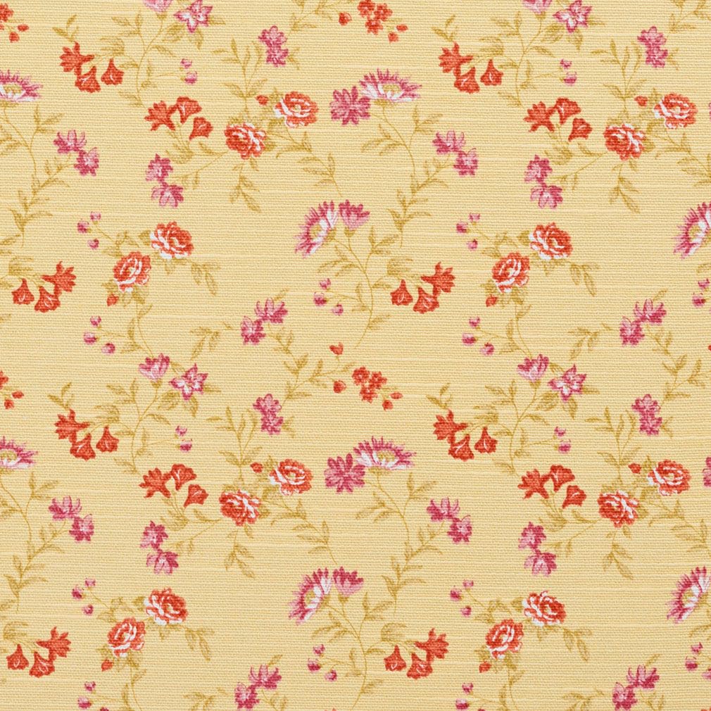 Yellow Orange Stain Resistant Performance Pet Friendly Floral Print Upholstery Fabric by The Yard - SKU: Regal Harvest