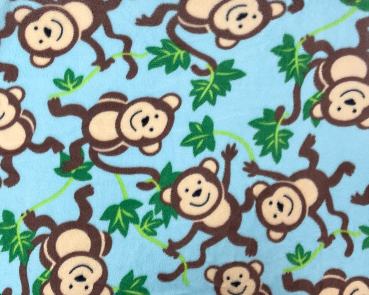 Blue-Brown-Multi Polyester Monkey Printed Polar Fleece Knit Fabric By the Yard
