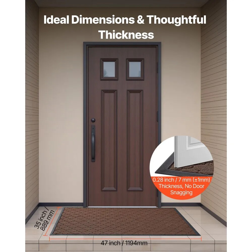 47x35 in Heavy Duty Front Door Mat Rug Indoor Outdoor TPE Backing Brown Carpet