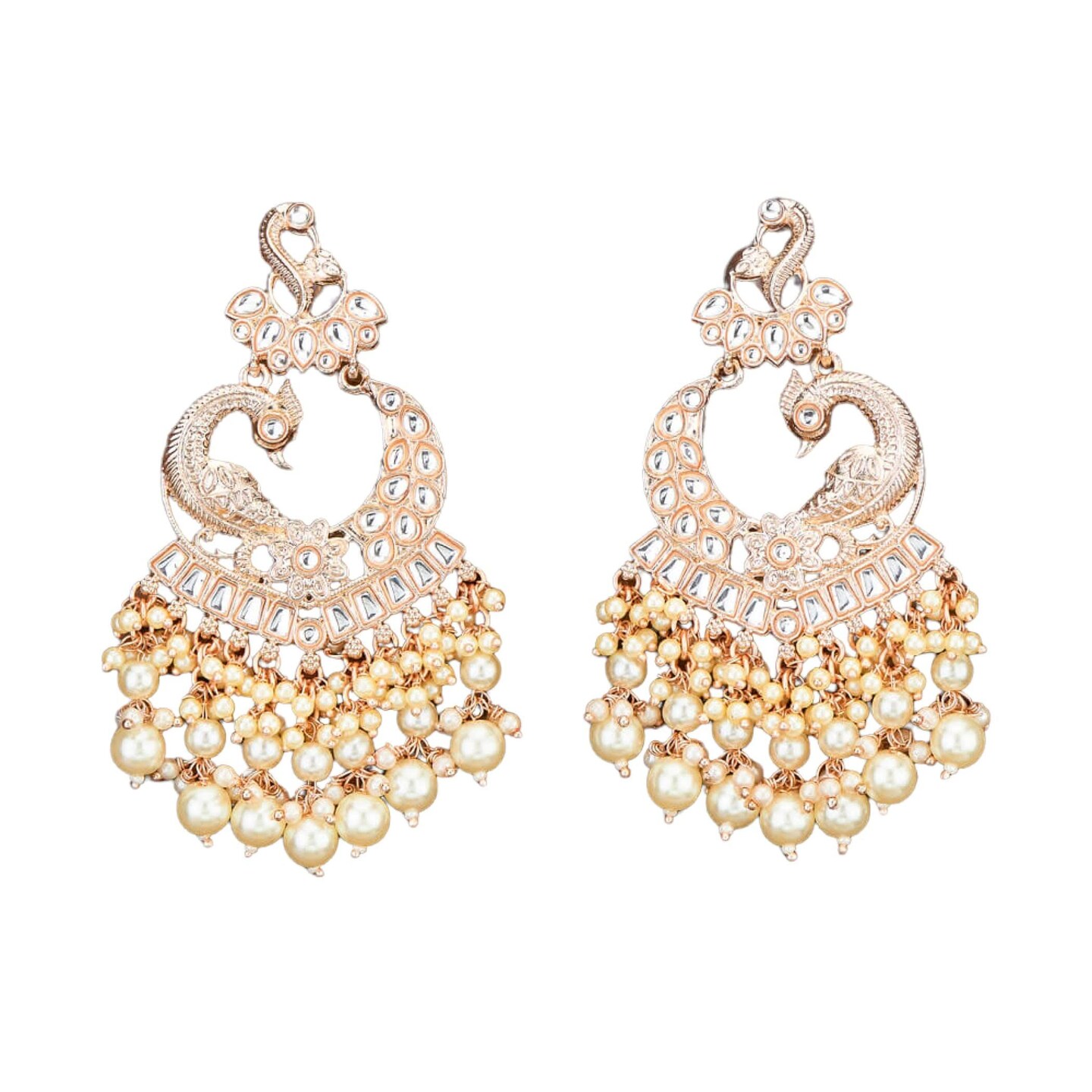 Oversized / Big Indian Jhumka Earrings for Women - Indian Peacock Earrings Ethnic Chandbali Jhumki Kundan & Faux Pearl Beaded Bollywood Style Dangle Earring
