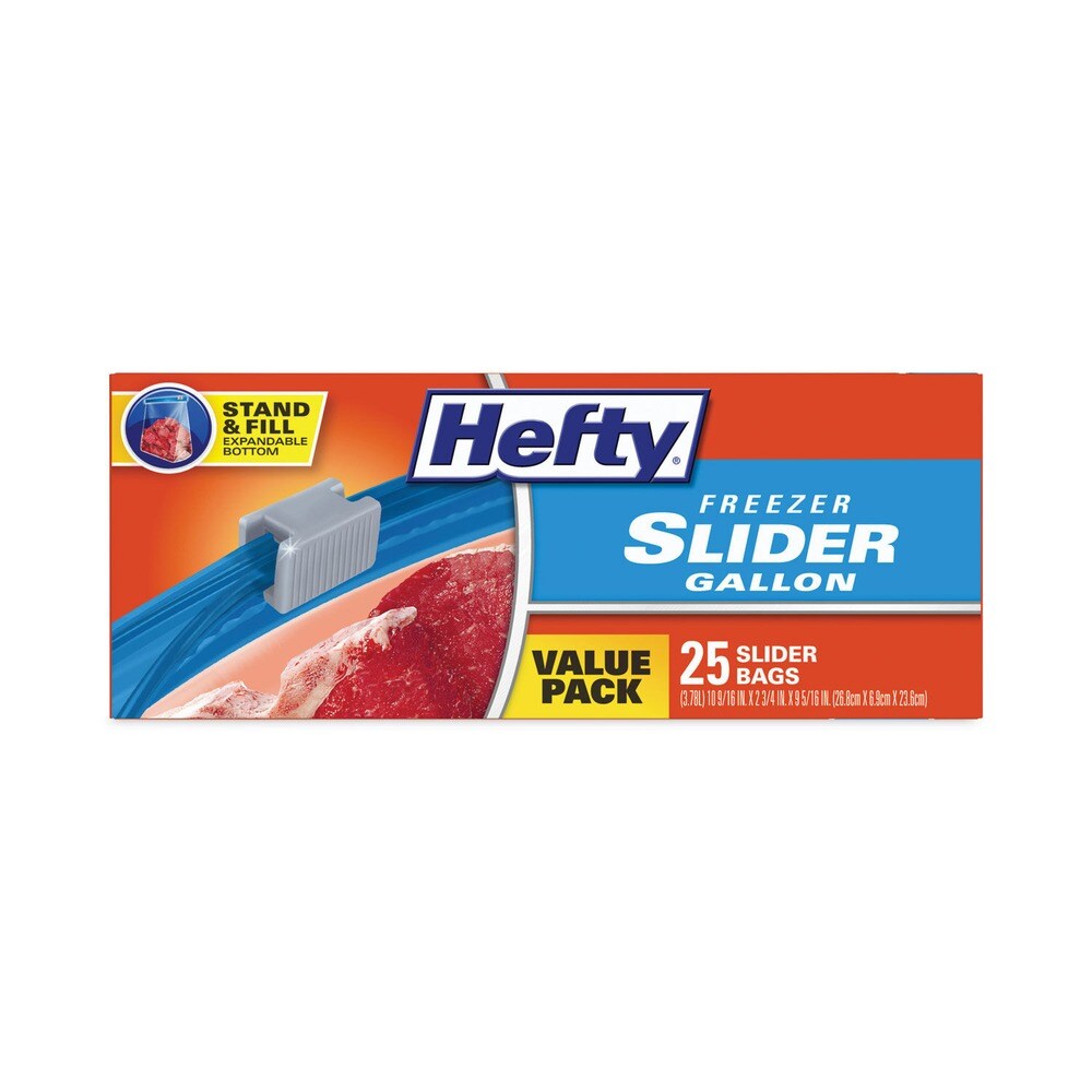 Hefty 10.56 in. x 11 in. 1 Gallon Slider Stand and Fill Freezer Storage Bags - Clear (25/Box)